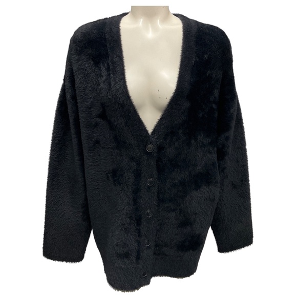 FORTE FORTE BLACK 2024 FAUX FUR KNIT CARDIGAN - Picture 1 of 6